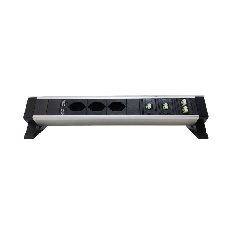 PDU Desk-Mountain, 3 x T13 schwarz, 4 x Keystone Modul für LC Duplex, Thermal Fuse 10A