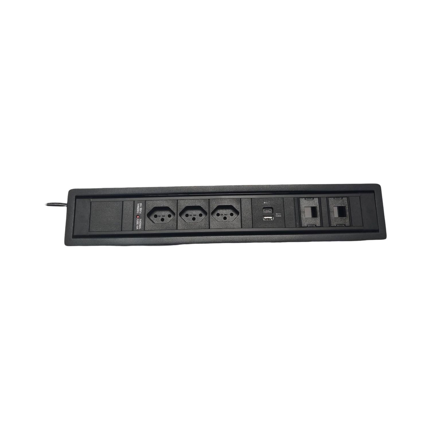 PDU Desk-Insert, 3 x T13 schwarz, 1 x USB Charger A+C, 2 x Leerplatz, Thermal Fuse 10A