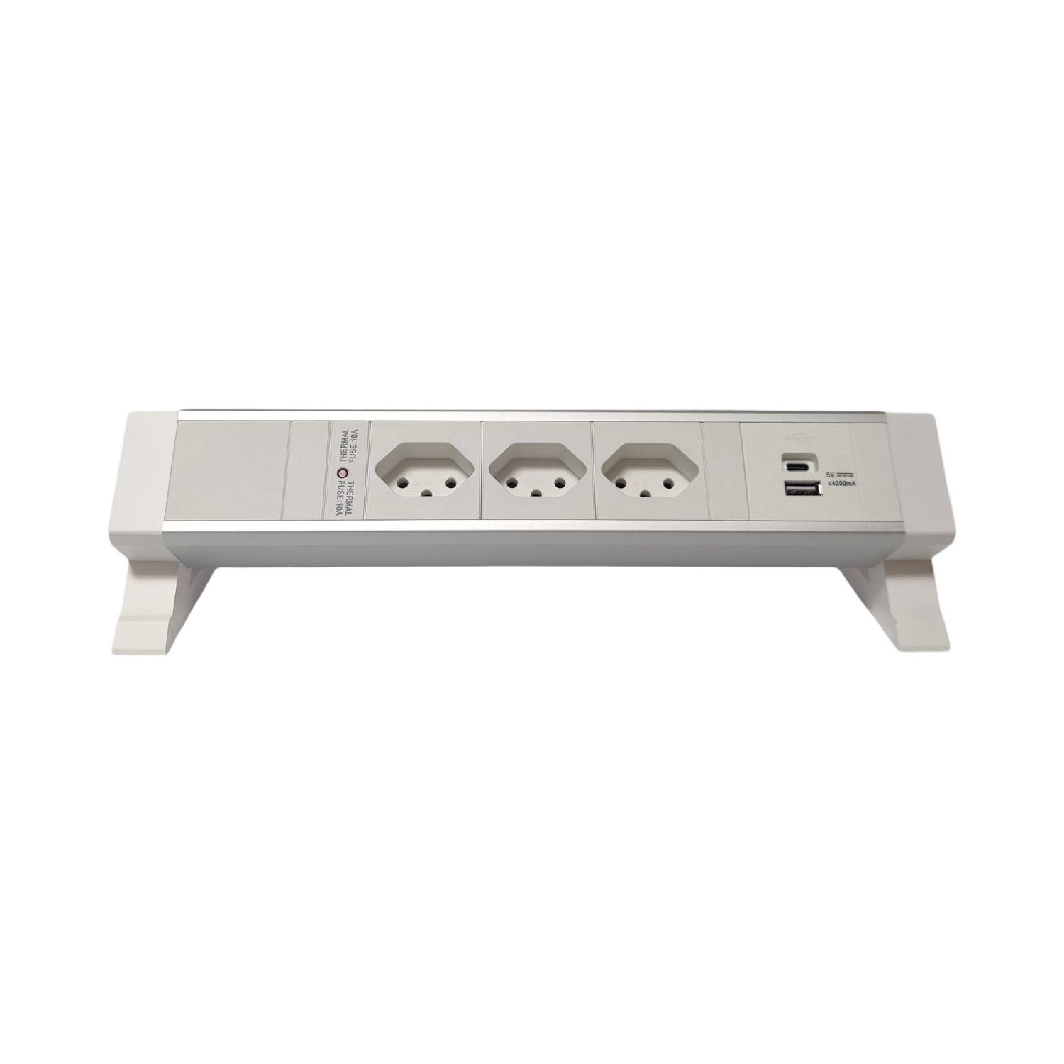 PDU Desk-Mountain, 3 x T13 weiss, 1 x USB Charger A+C, Thermal Fuse 10A