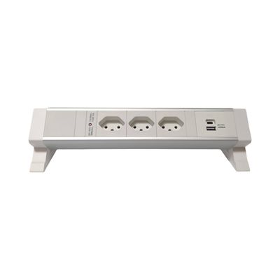 PDU Desk-Mountain, 3 x T13 weiss, 1 x USB Charger A+C, Thermal Fuse 10A