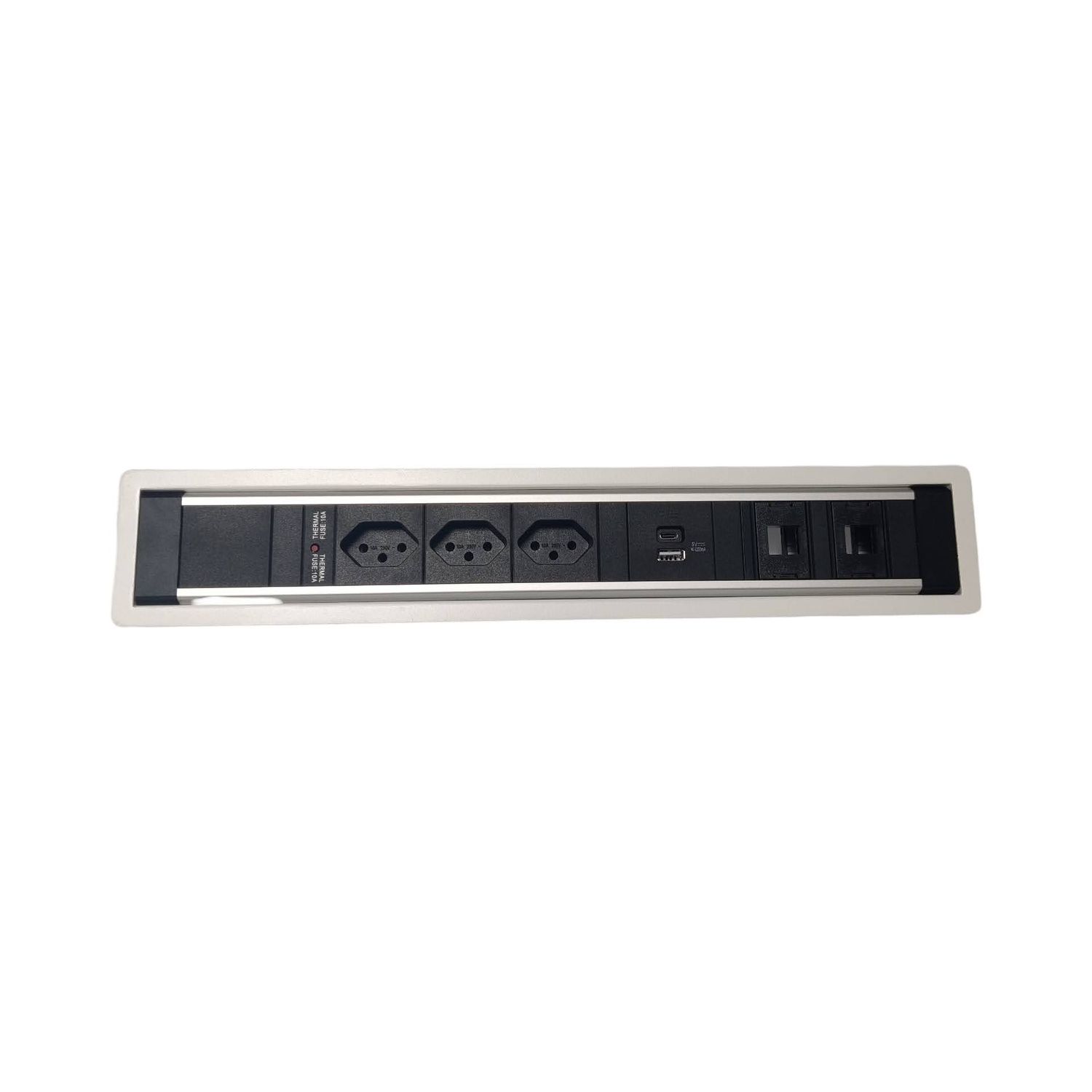 PDU Desk-Insert, 3 x T13 schwarz, 1 x USB Charger A+C, 2 x Leerplatz, Thermal Fuse 10A