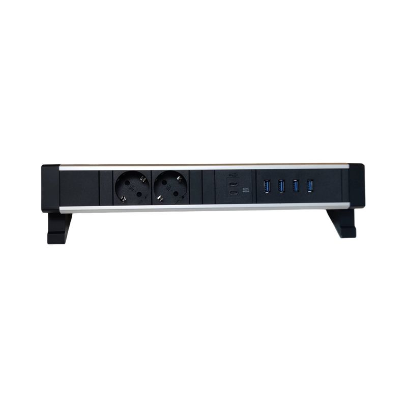 PDU Desk Mountain, 2 x Schuko schwarz, 4-fach USB-HUB 3.0, USB C+C