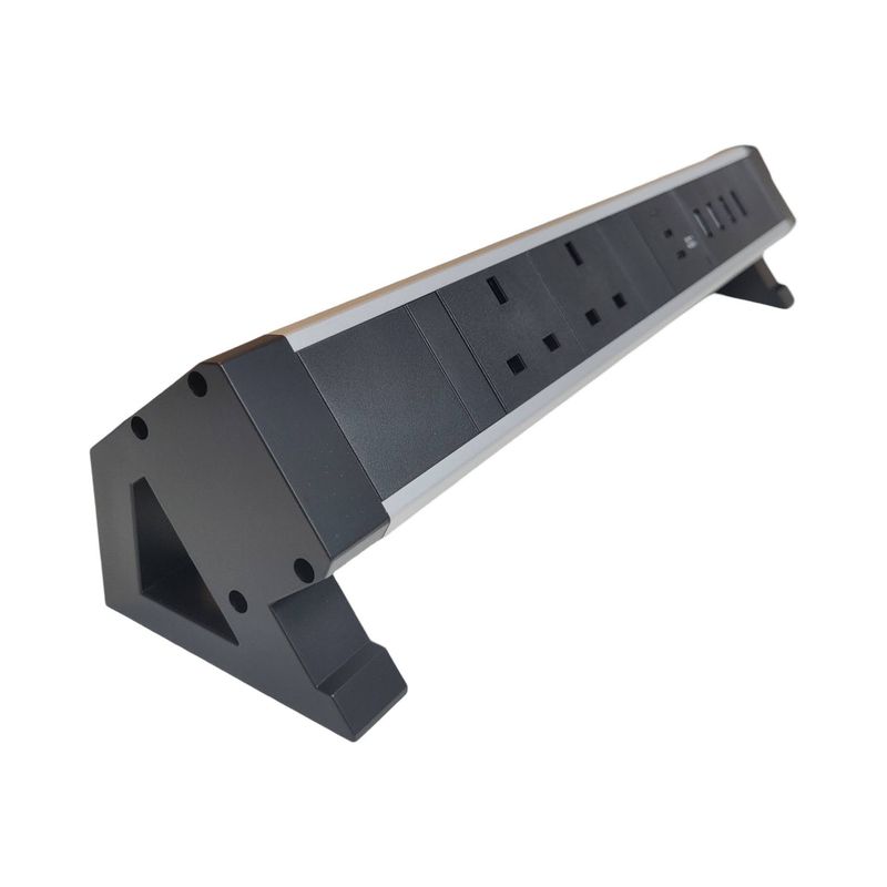 PDU Desk Mountain, 2 x UK BS1363 schwarz, 4-fach USB-HUB 3.0, USB C+C