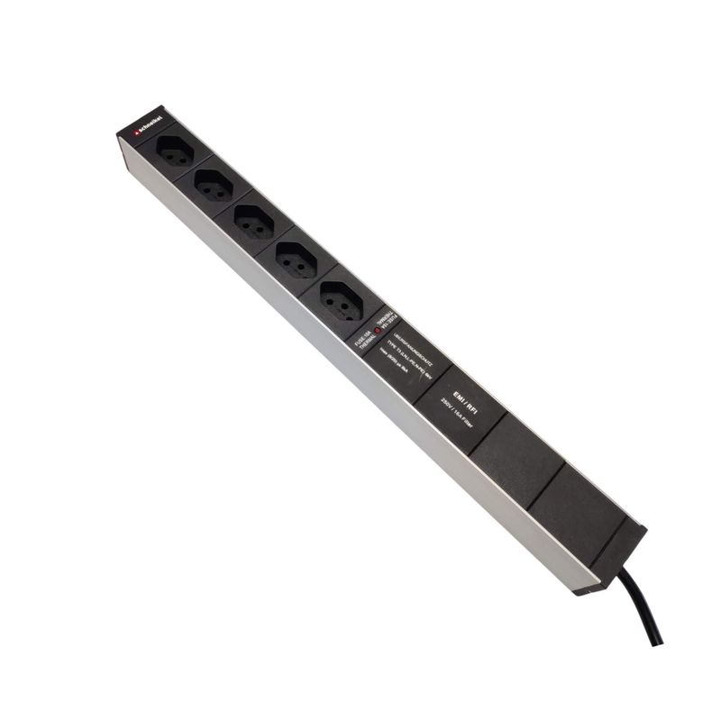 Steckdosenleiste 19&quot; 1HE, 5 x T13 schwarz, Überspannungsschutz (SPS), Netzfilter, Thermal Fuse 10A