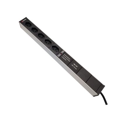 Steckdosenleiste 19&quot; 1HE, 5 x T13 schwarz, Überspannungsschutz (SPS), Netzfilter, Thermal Fuse 10A