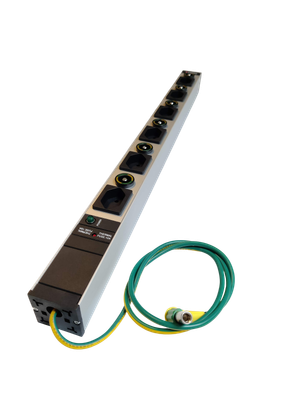 Steckdosenleiste 1HE, 6 x T13 schwarz, 6 x Potausglbuchs., LED, Thermal Fuse 10A
