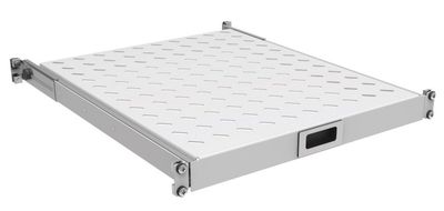 19" x 1HE Tablar ausziehbar 650mm-750mm Tiefe, 30Kg, RAL7035, an 4 Profilen montiert