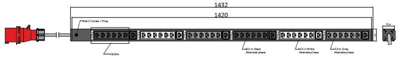 PDU IEX BASIC 55x55.4mm, 42 x IEX (C13/C19 Combo), schwarz