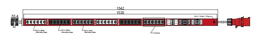 PDU IEX BASIC 55x55mm, 36 x IEX (C13/C19 Combo), rot