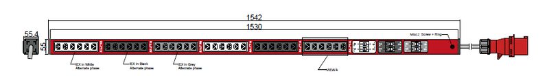 PDU IEX BASIC 55x55mm, 36 x IEX (C13/C19 Combo), rot