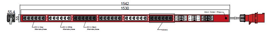 PDU IEX BASIC 55x55mm, 36 x IEX (C13/C19 Combo), rot