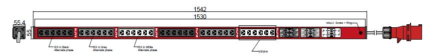 PDU IEX BASIC 55x55mm, 36 x IEX (C13/C19 Combo), rot