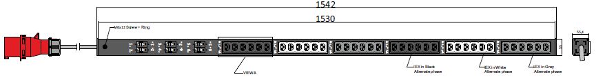 PDU IEX BASIC 55x55mm, 36 x IEX (C13/C19 Combo), schwarz