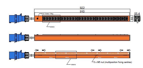 PDU IEX BASIC 55x55.4mm, 28 x IEX (C13/C19 Combo), orange