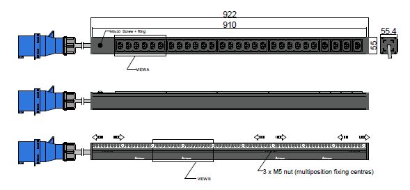 PDU IEX BASIC 55x55.4mm, 28 x IEX (C13/C19 Combo), schwarz