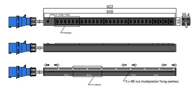 PDU IEX BASIC 55x55.4mm, 28 x IEX (C13/C19 Combo), schwarz
