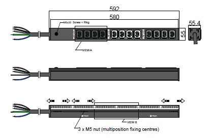 PDU IEX BASIC 55x55mm, 12 x IEX (C13/C19 Combo), schwarz
