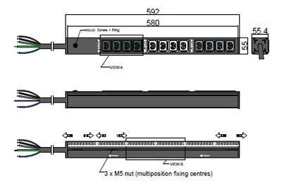 PDU IEX BASIC 55x55mm, 12 x IEX (C13/C19 Combo), schwarz