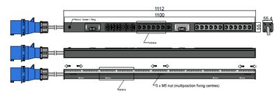 PDU IEX BASIC 55x55mm, 5 x T23 &amp; 19 x IEX (C13/C19), orange