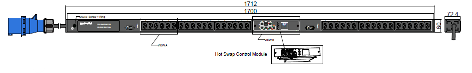 PDU IEX PIM 50x72mm, 36 x IEX (C13/C19 Combo), schwarz, 32A 1-phasig