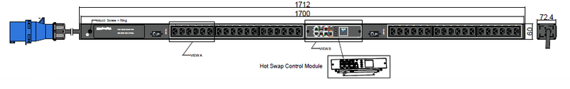 PDU IEX PIM 50x72mm, 36 x IEX (C13/C19 Combo), schwarz, 32A 1-phasig