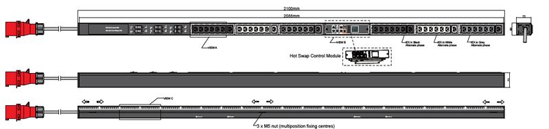 PDU IEX PIM 60x72mm, 42 x IEX (C13/C19 Combo), schwarz