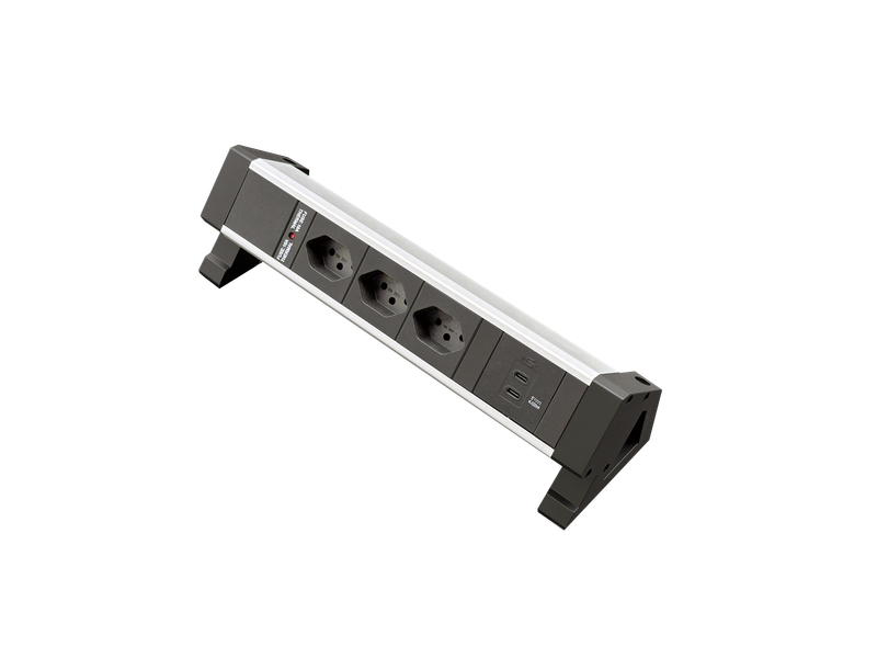 PDU Desk-Mountain, 3 x T13 schwarz, 1 x USB C+C, Thermal Fuse 10A