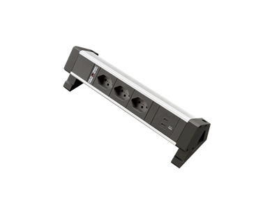 PDU Desk-Mountain, 3 x T13 schwarz, 1 x USB C+C, Thermal Fuse 10A