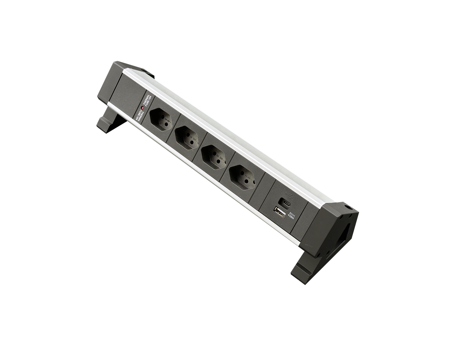 PDU Desk-Mountain, 4 x T13 schwarz, 1 x USB A+C, Thermal Fuse 10A