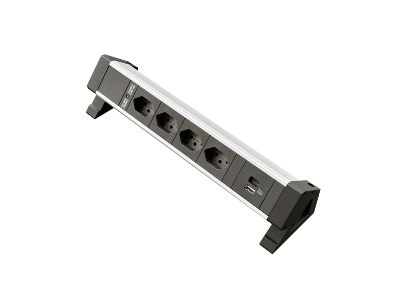 PDU Desk-Mountain, 4 x T13 schwarz, 1 x USB A+C, Thermal Fuse 10A