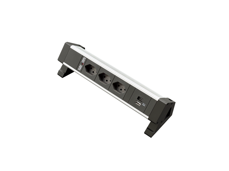 PDU Desk-Mountain, 3 x T13 schwarz, USB Charger A+C, Thermal Fuse 10A