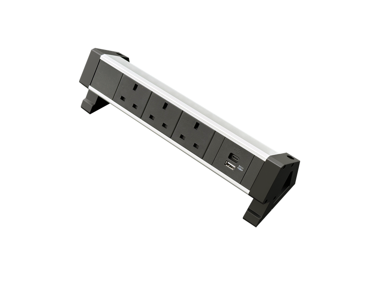 PDU Desk Mountain, 3 x UK BS1363 schwarz, 1 x USB A+C