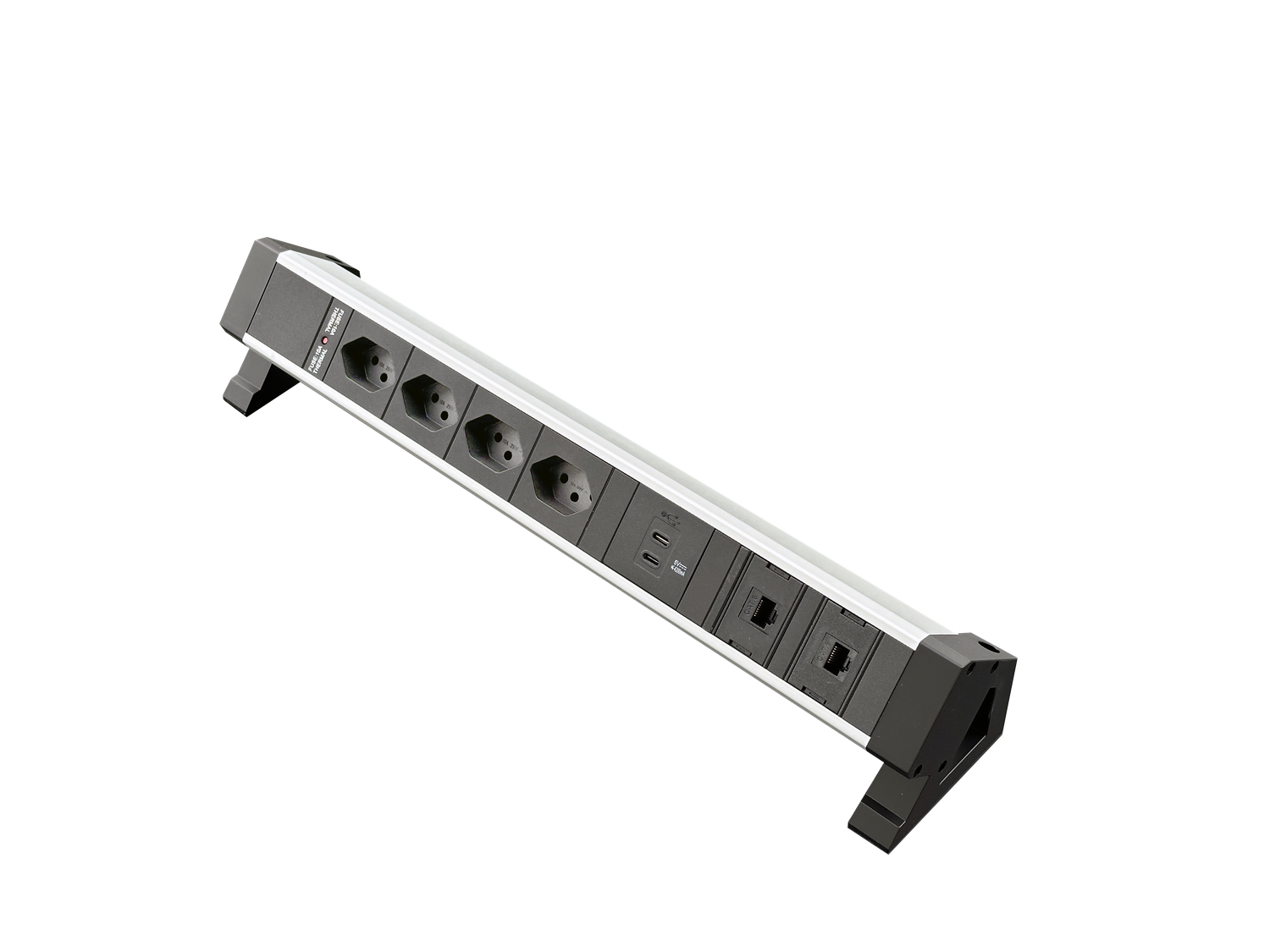 PDU Desk-Mountain, 4 x T13 schwarz, 2 x RJ45, 1 x USB C+C, Thermal Fuse 10A