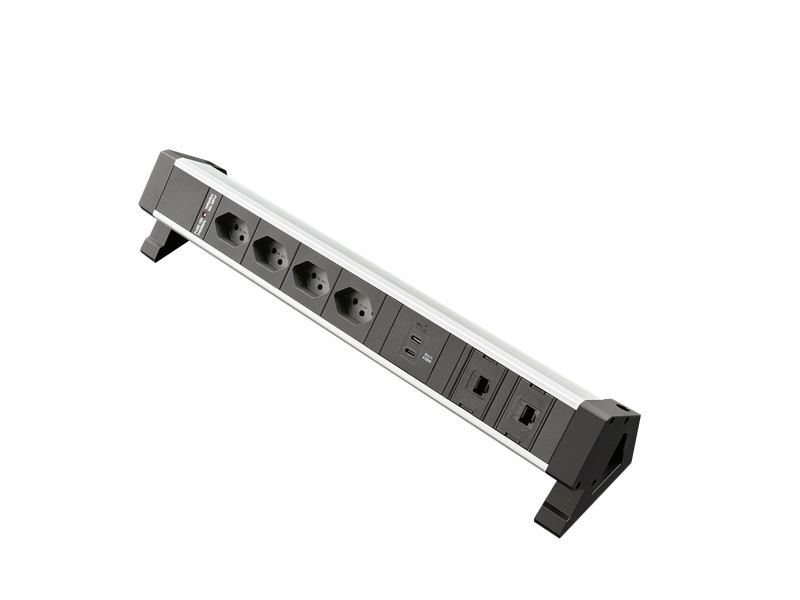 PDU Desk-Mountain, 4 x T13 schwarz, 2 x RJ45, 1 x USB C+C, Thermal Fuse 10A