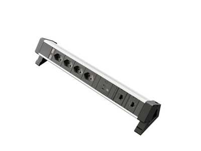 PDU Desk-Mountain, 4 x T13 schwarz, 2 x RJ45, 1 x USB C+C, Thermal Fuse 10A