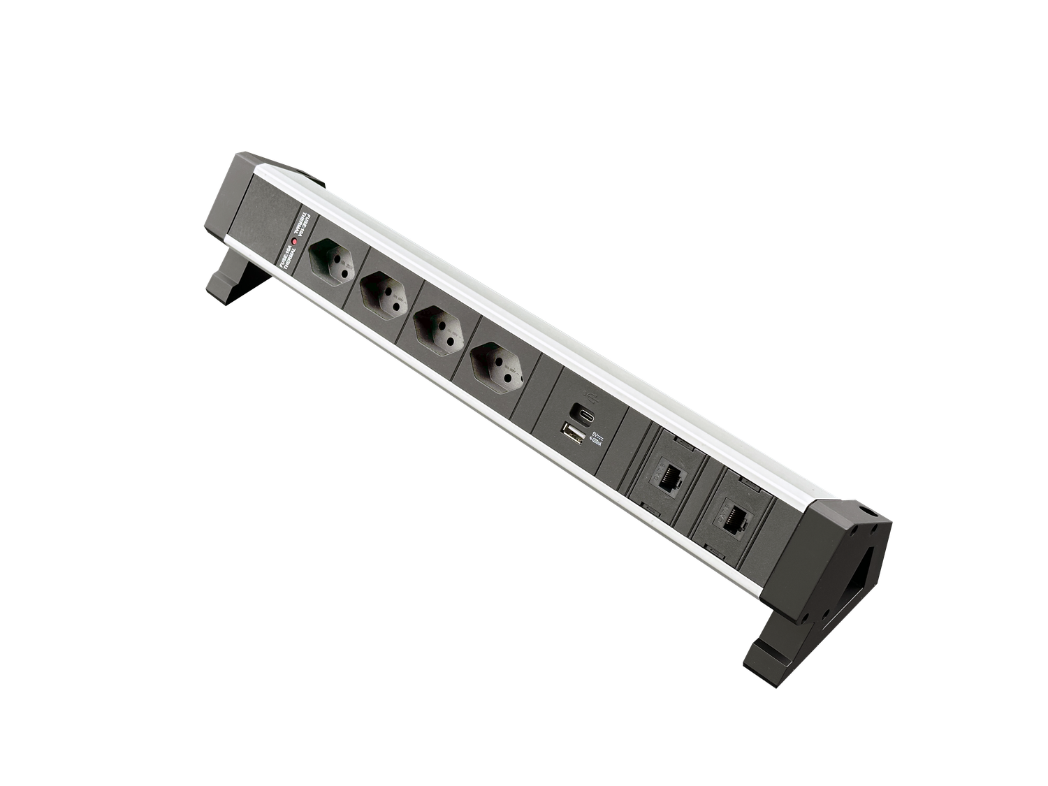 PDU Desk-Mountain, 4 x T13 schwarz, 2 x RJ45, 1 x USB A+C, Thermal Fuse 10A