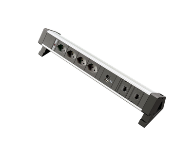 PDU Desk-Mountain, 4 x T13 schwarz, 2 x RJ45, 1 x USB A+C, Thermal Fuse 10A