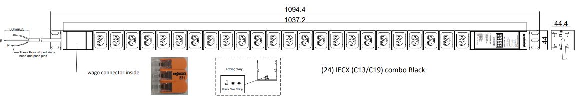 PDU IEX PM 44x44mm, 24 x IEX (C13/C19) schwarz