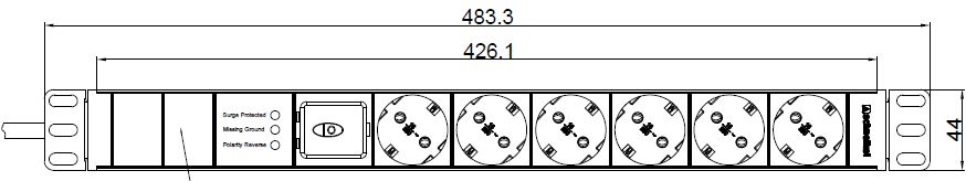 Steckdosenleiste 19&quot; 1HE, 6 x Typ F (CEE 7/3) schwarz, Überspannungsschutz, Schalter