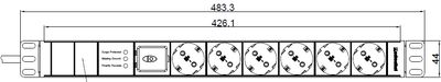 Steckdosenleiste 19&quot; 1HE, 6 x Typ F (CEE 7/3) schwarz, Überspannungsschutz, Schalter