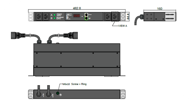PDU ATS 1-phasig, 4 x IEX (C13/C19 Combo), 2 x Zuleitung, C20