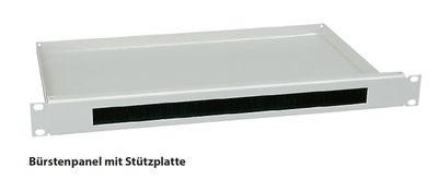 19''/1HE Bürstenpanel, mit Stützplatte, RAL7035, geschlossen