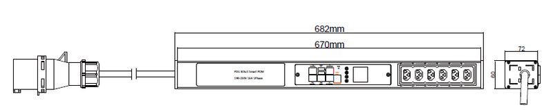 PDU IEX POM 60x72mm, 6 x IEX (C13/C19 Combo), schwarz