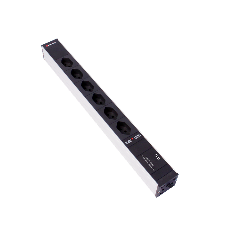 Steckdosenleiste 19" 1HE, 6 x T13 schwarz, Überspannungsschutz SPS, Thermal Fuse 10A