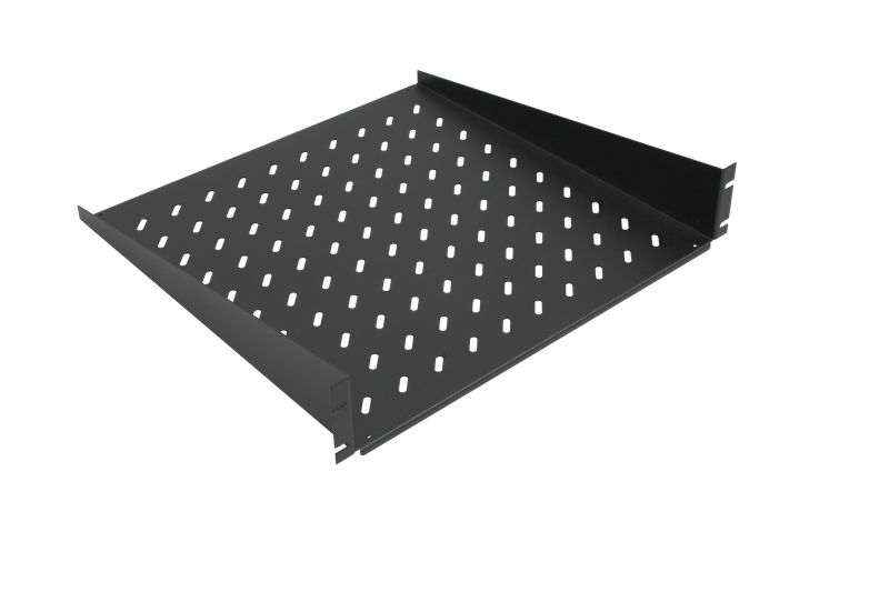 19" Tablar 2HE fest 450mm Tiefe, 25Kg, RAL9005, Frontmontage