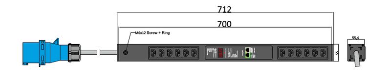 PDU IEX PIML 55x55mm, 12 x IEX (C13/C19 Combo), schwarz
