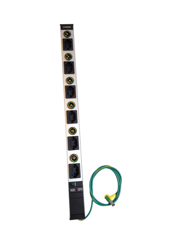 Steckdosenleiste 1HE, 6 x T13 schwarz, 6 x Potausglbuchs., LED, Thermal Fuse 10A