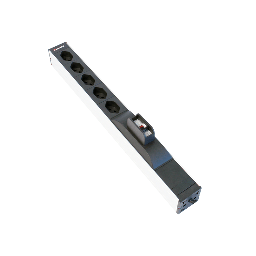 Steckdosenleiste PDU 19&quot; 1HE 5×T13 schwarz Stecker T12 mit Leitungsschutz (LS-Schalter)