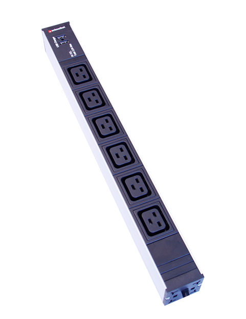 Steckdosenleiste 19" 1HE 6xC19 schwarz Stecker C20 mit USB-Charger