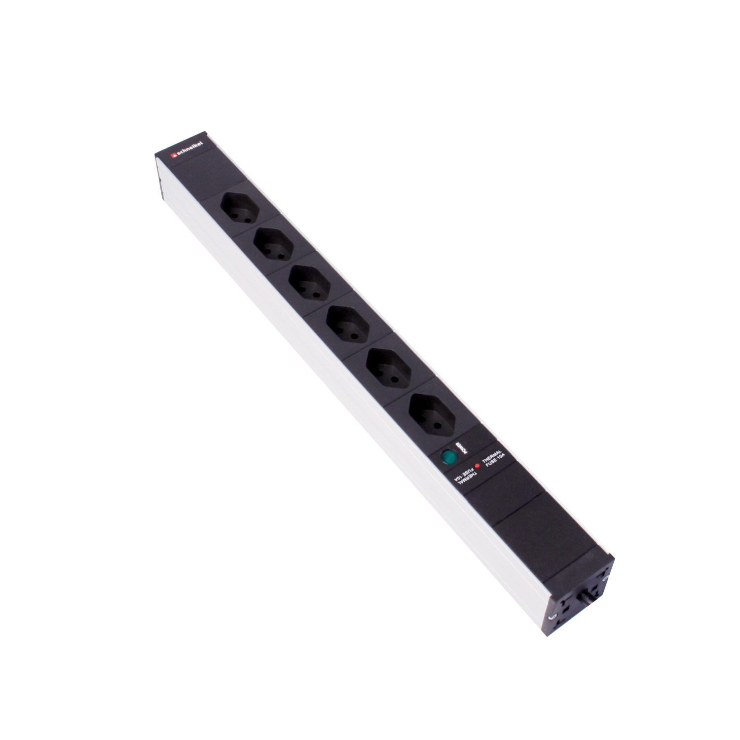 Steckdosenleiste 19&quot; 1HE 6×T13 schwarz Stecker T12 mit Power Anzeige und Protector
